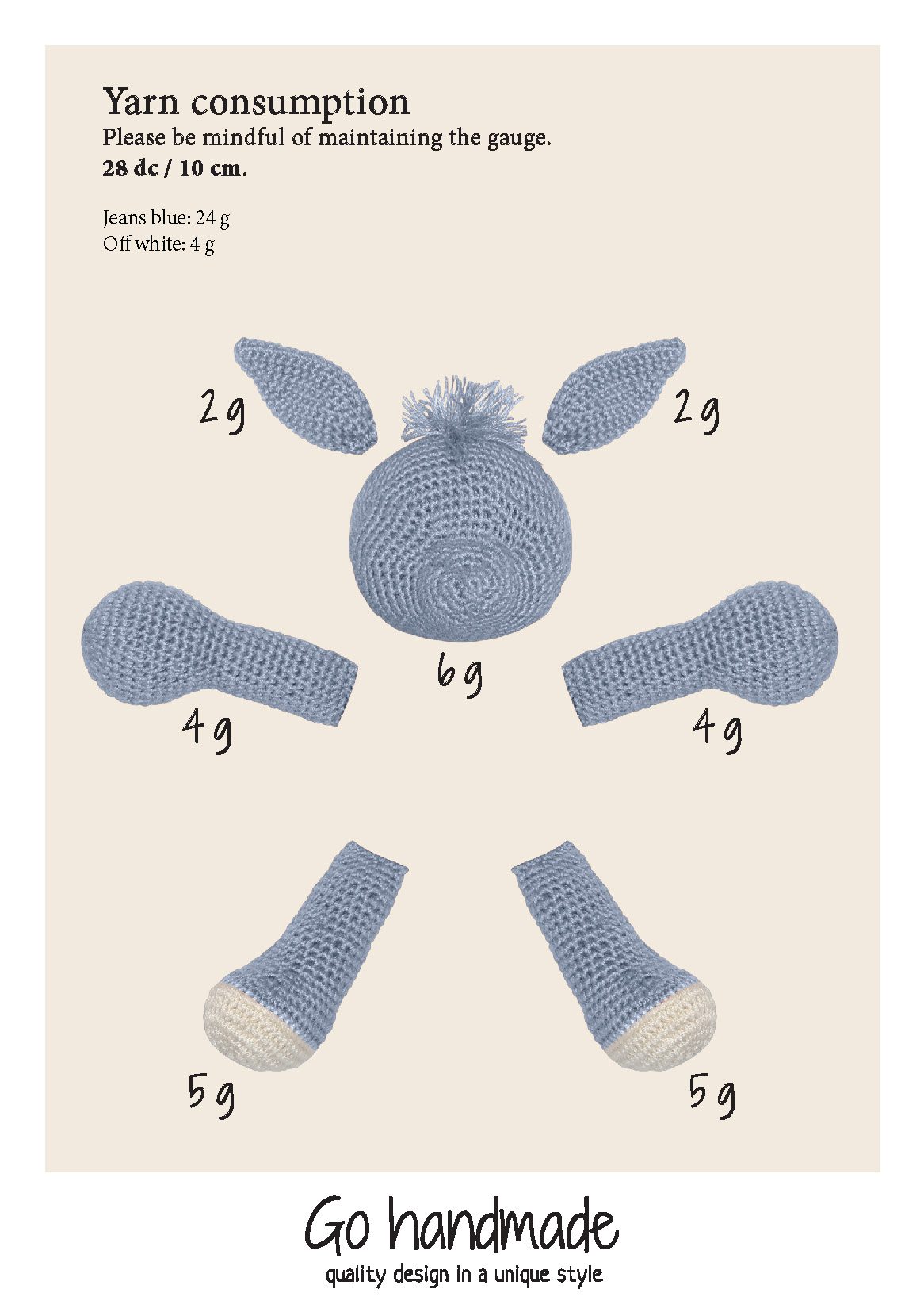 Go Handmade Bunny on Ring heklesett jeansblå 18 cm