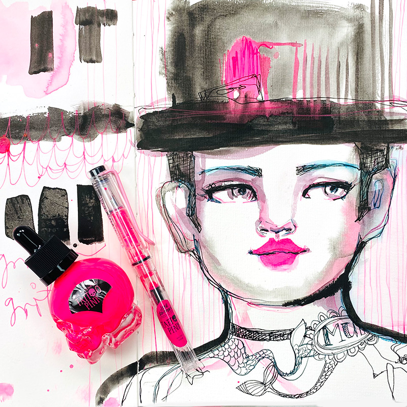 Jane Davenport Tattoo Pink blekk neonrosa 30ml vanntett