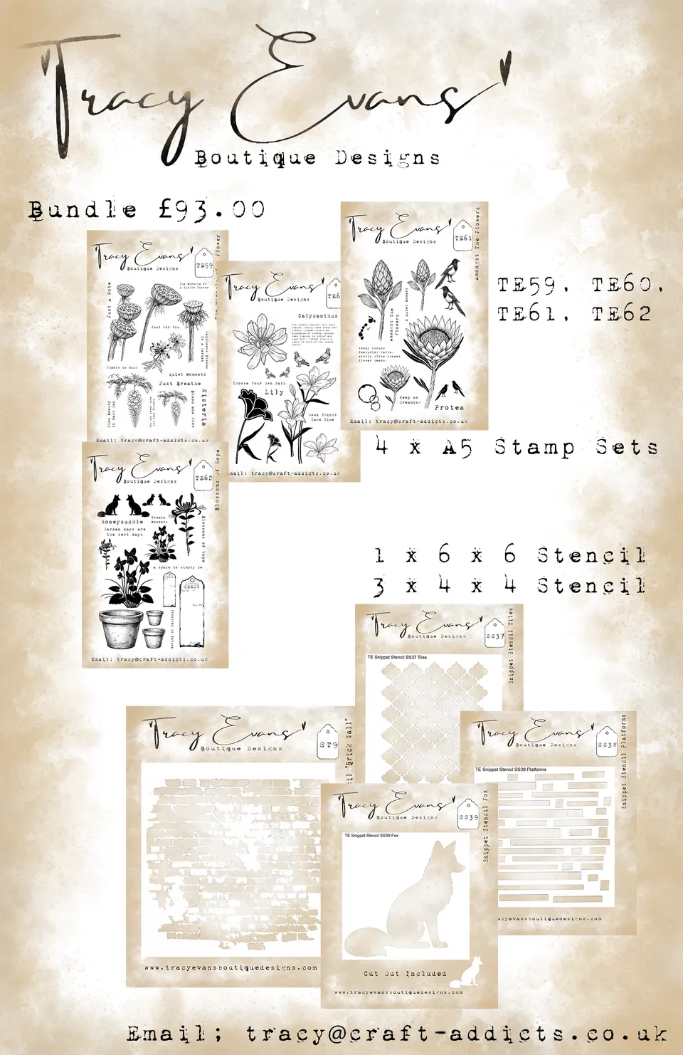 Tracy Evans Design B026 stempelbundle TE59-62 A5