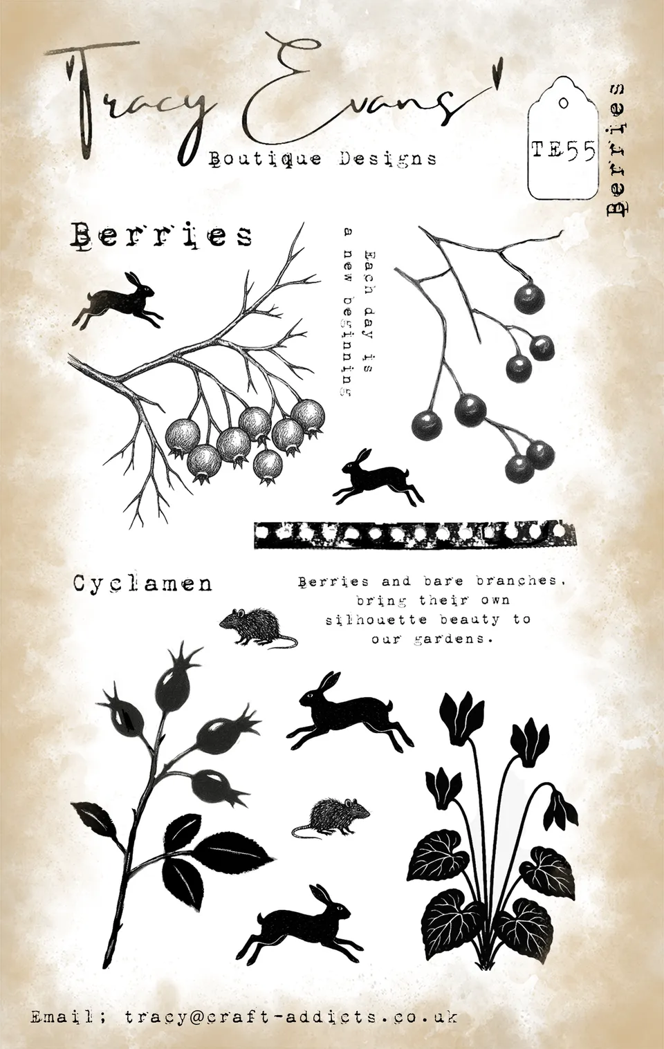 Tracy Evans Design TE055 Berries stempel A6 bær