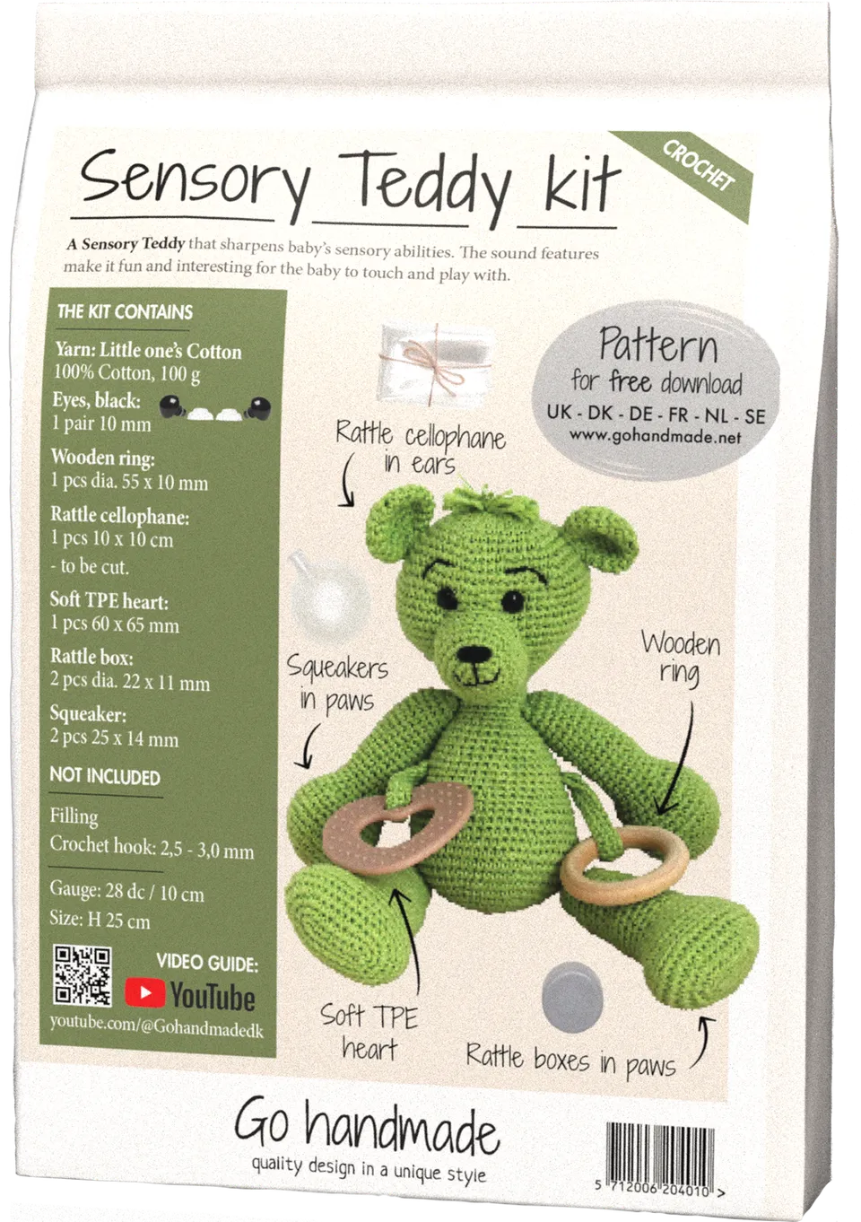 Go Handmade Sensory Teddy heklesett lime