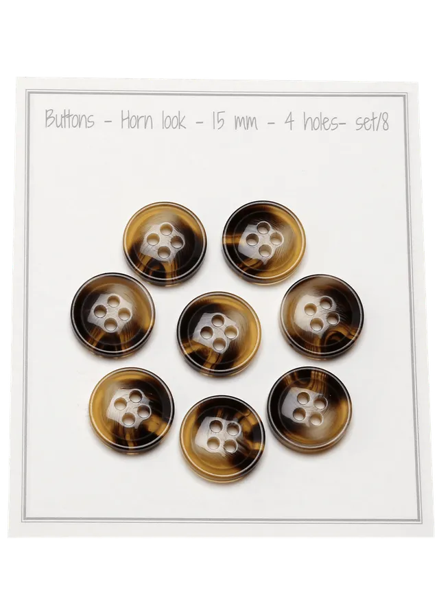Go Handmade hornlook knapper 15 mm 8 stk brun