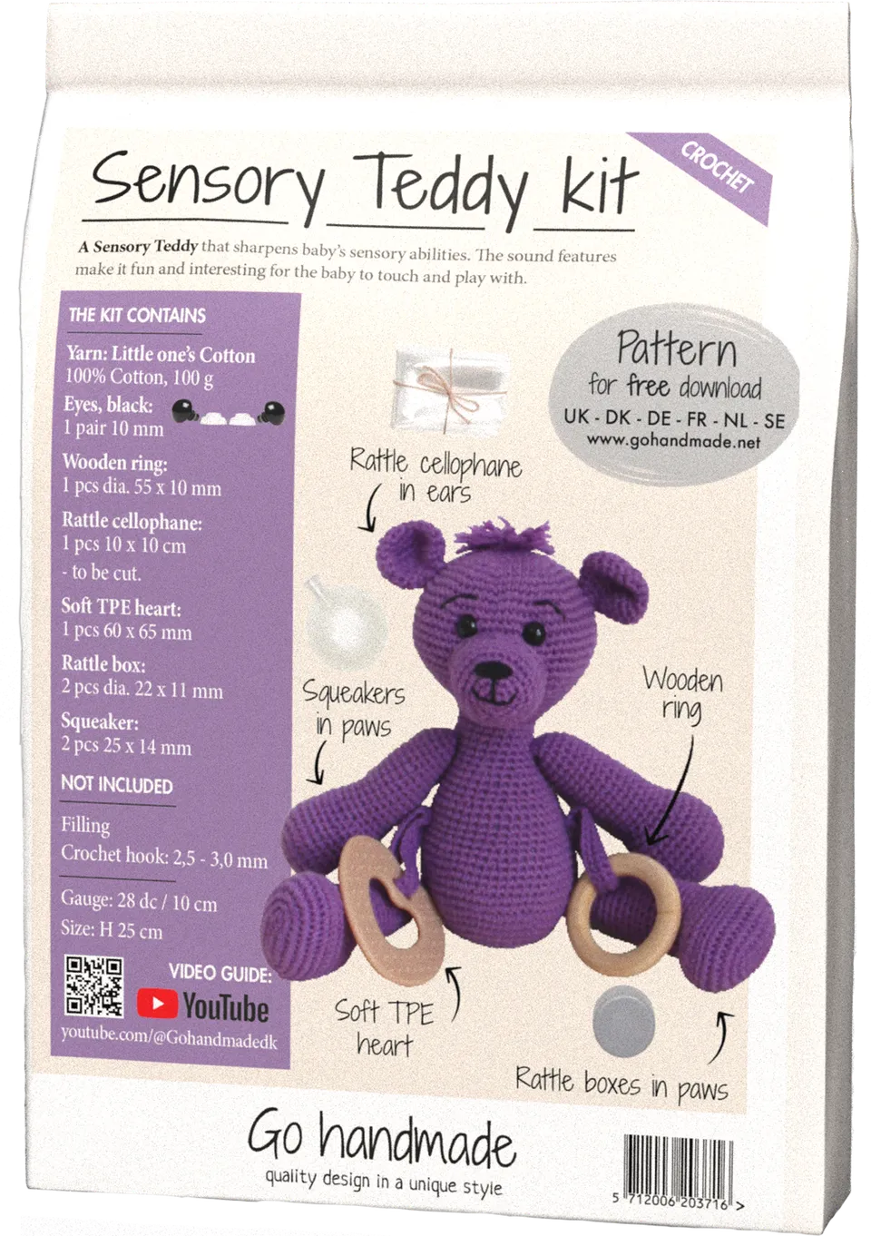 Go Handmade Sanse Teddy heklesett lilla bomull