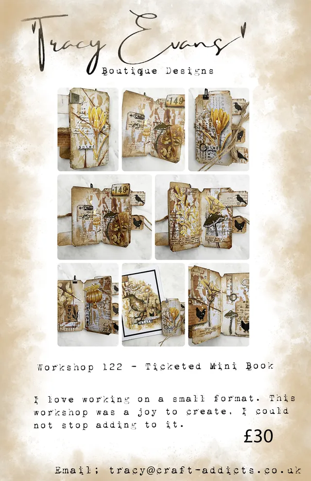 Tracy Evans Design Workshop 122 Ticketed Mini Book nettkurs album