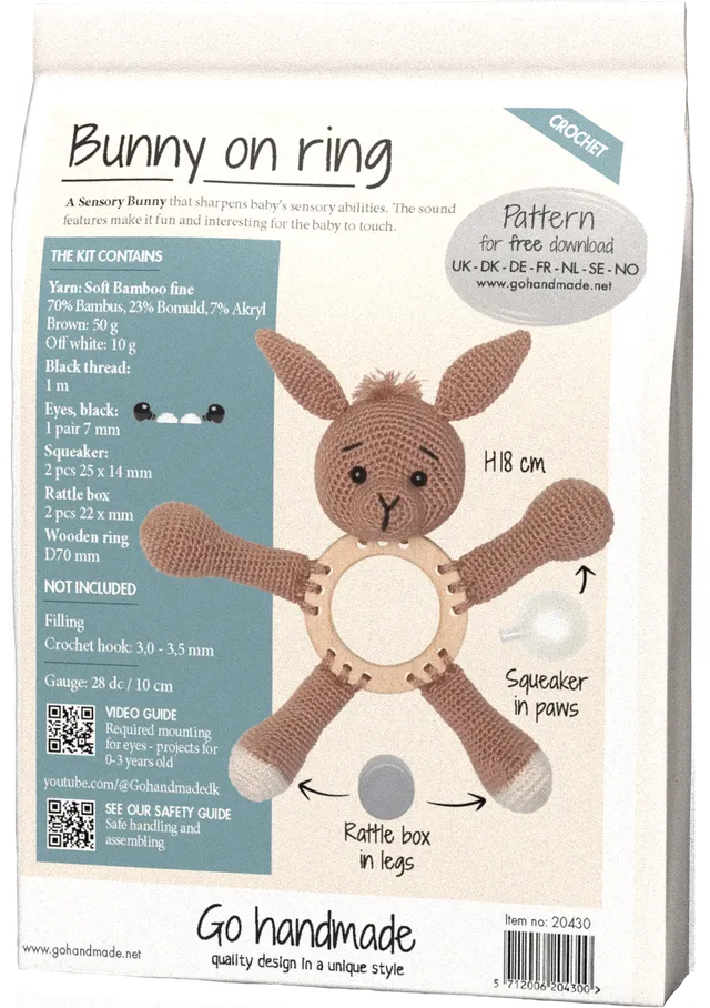 Go Handmade Bunny heklesett brun 18 cm