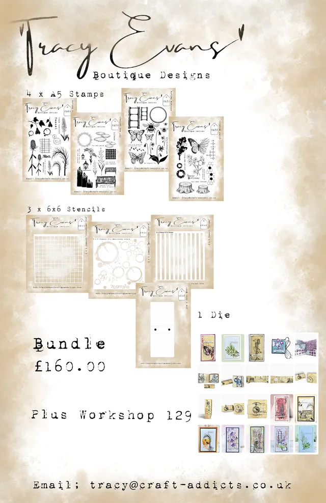 Tracy Evans Design B031 stempel- og sjablongbundle komplett