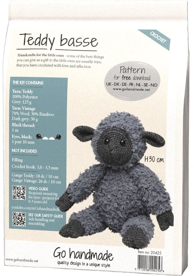 Go Handmade Teddy heklekit bamse grå 30 cm