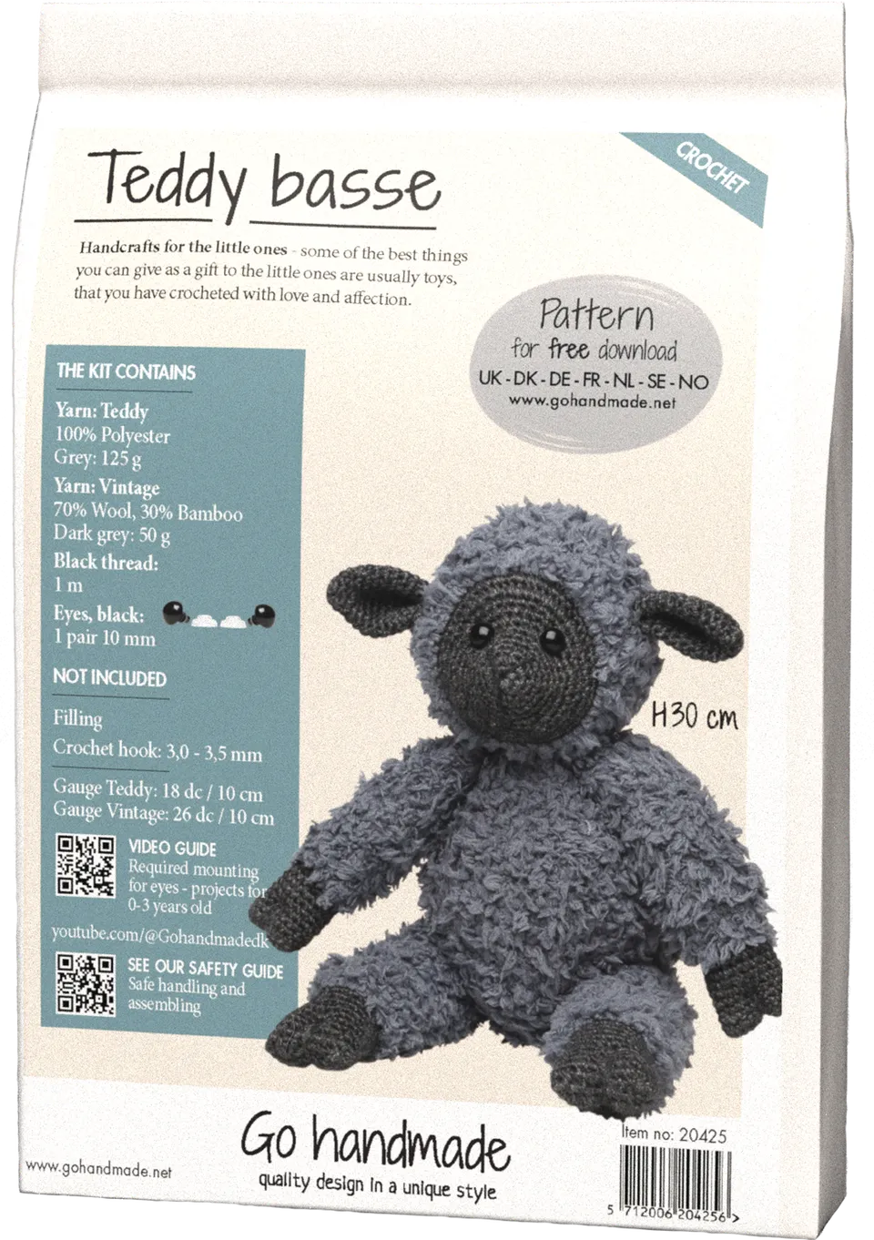 Go Handmade Teddy Basse heklesett grå 30cm