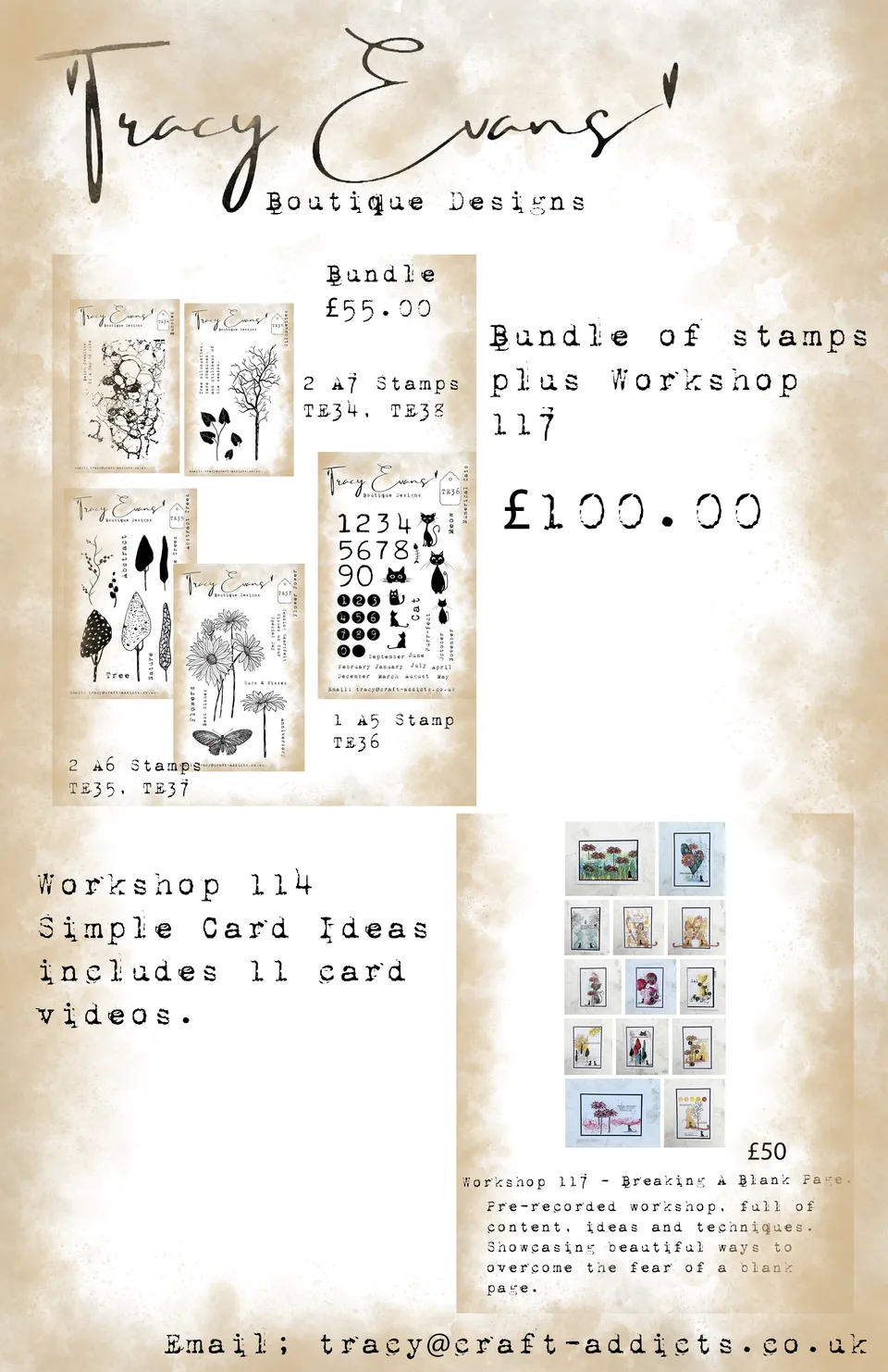 Tracy Evans Design B014 stempelbundle TE34-TE38 + W117