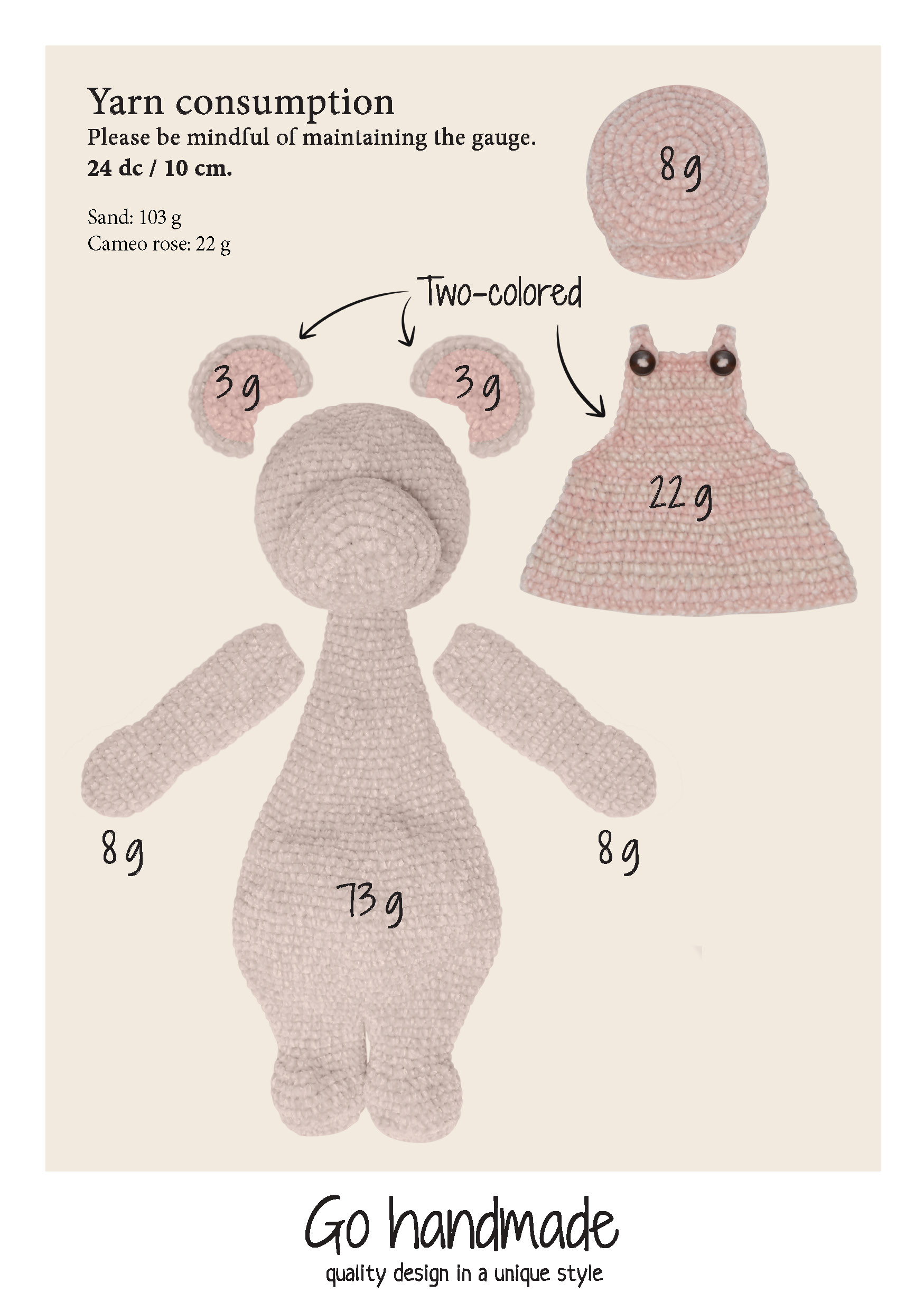 Go Handmade Buster heklesett 33 cm velour sand