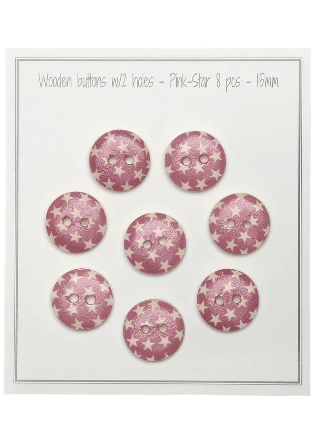 Go Handmade Pink-Star knapper 15 mm 8 stk rosa