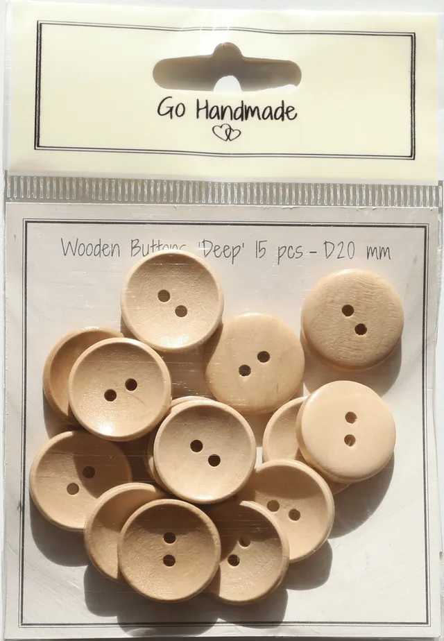 Deep knapper 20 mm natural 15 stk tre