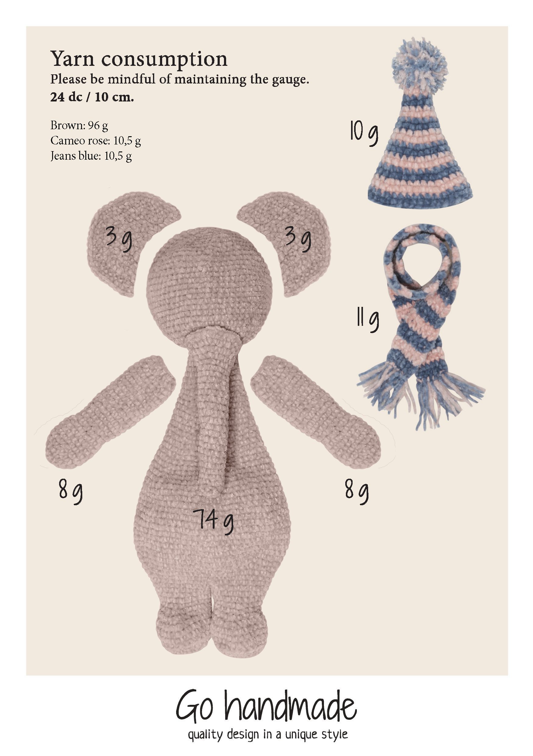 Go Handmade Ella H33 cm heklesett velourgarn