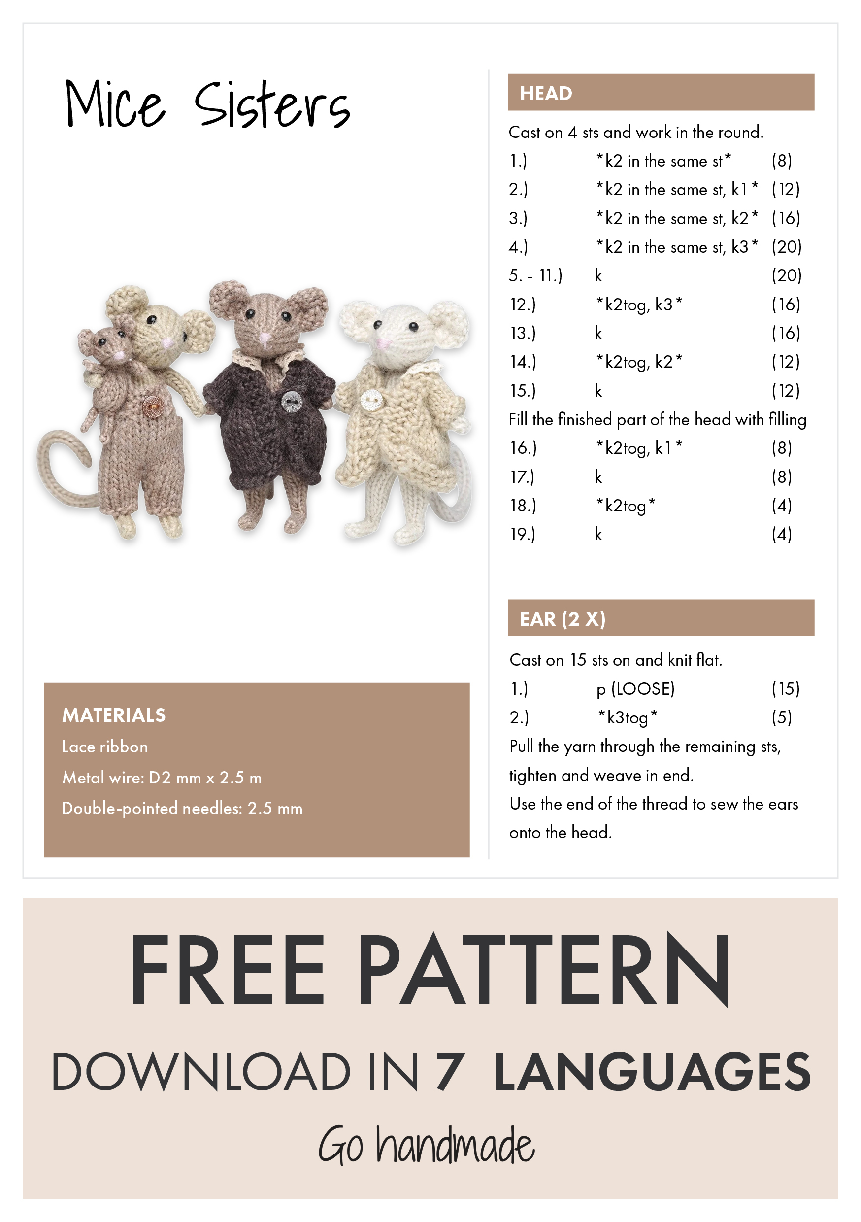 Go Handmade Mice Sisters heklesett 10 cm mus