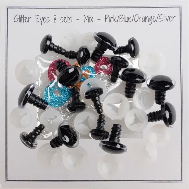 Go Handmade glitterøyne 20+25 mm 6 par rosa/blå/sølv