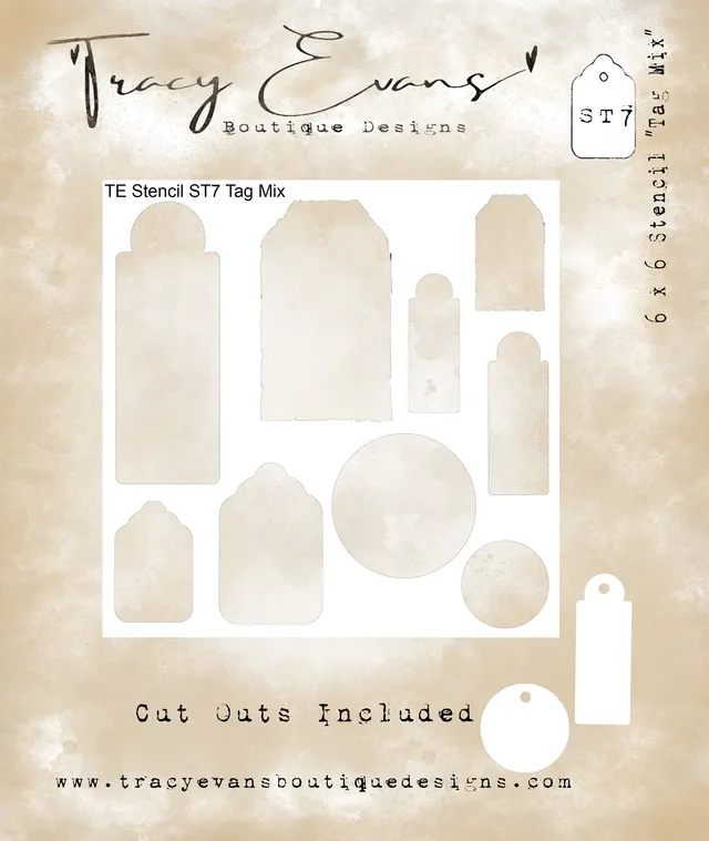 Tracy Evans Design ST007 sjablong 6x6 Tag Mix