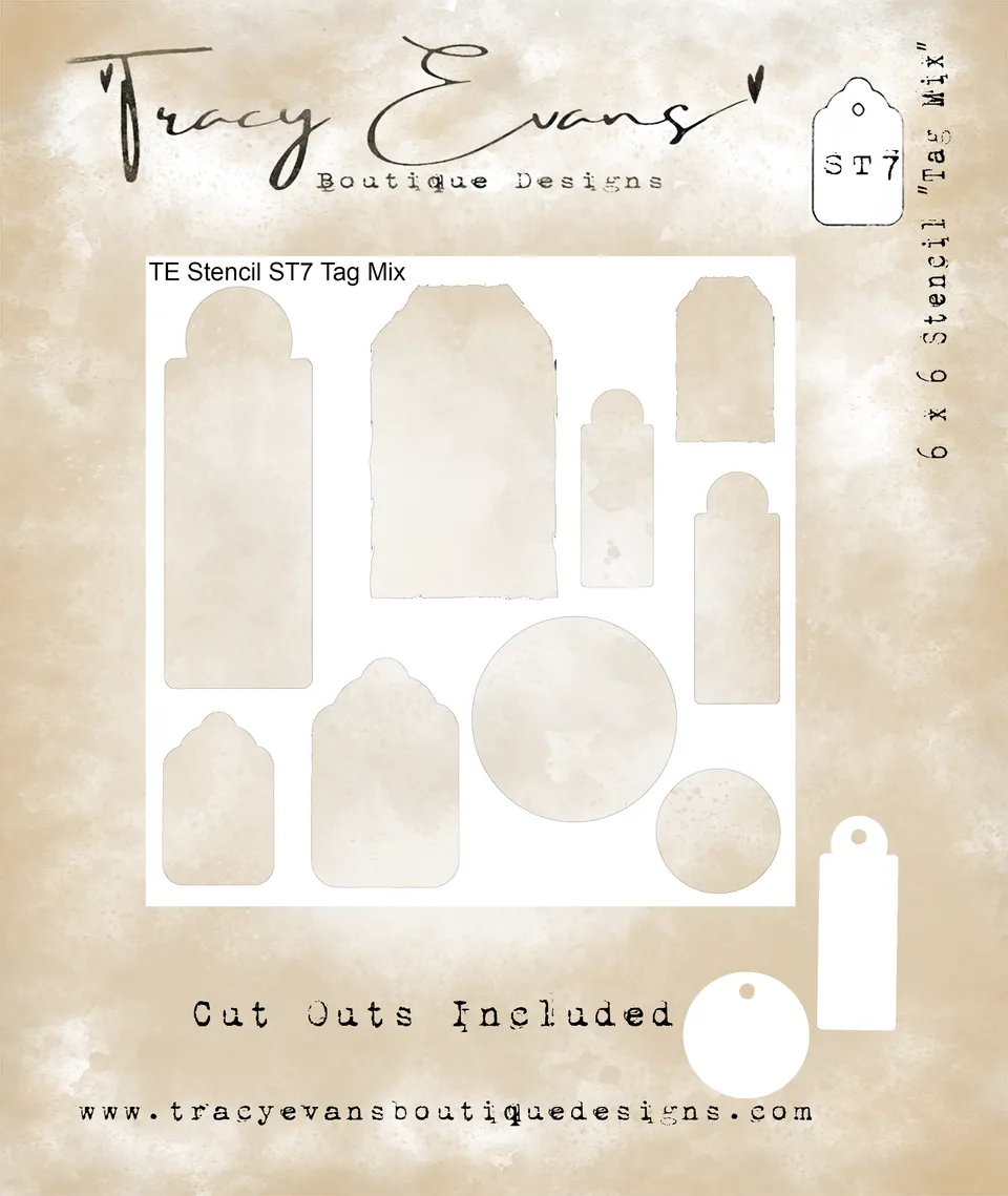 Tracy Evans Design ST007 sjablong 6x6 Tag Mix