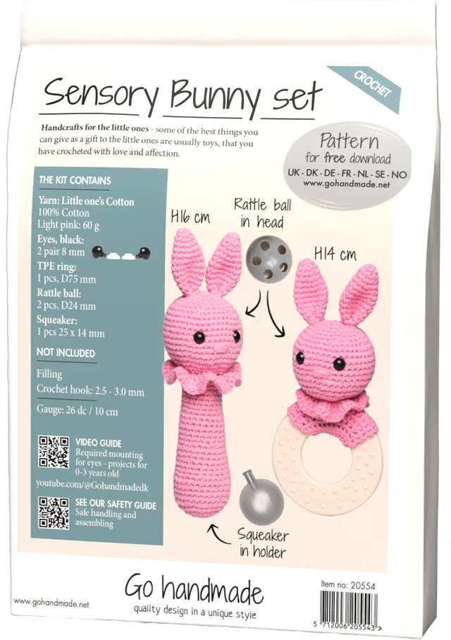 Go Handmade Sensory Bunny heklesett bomull lys rosa