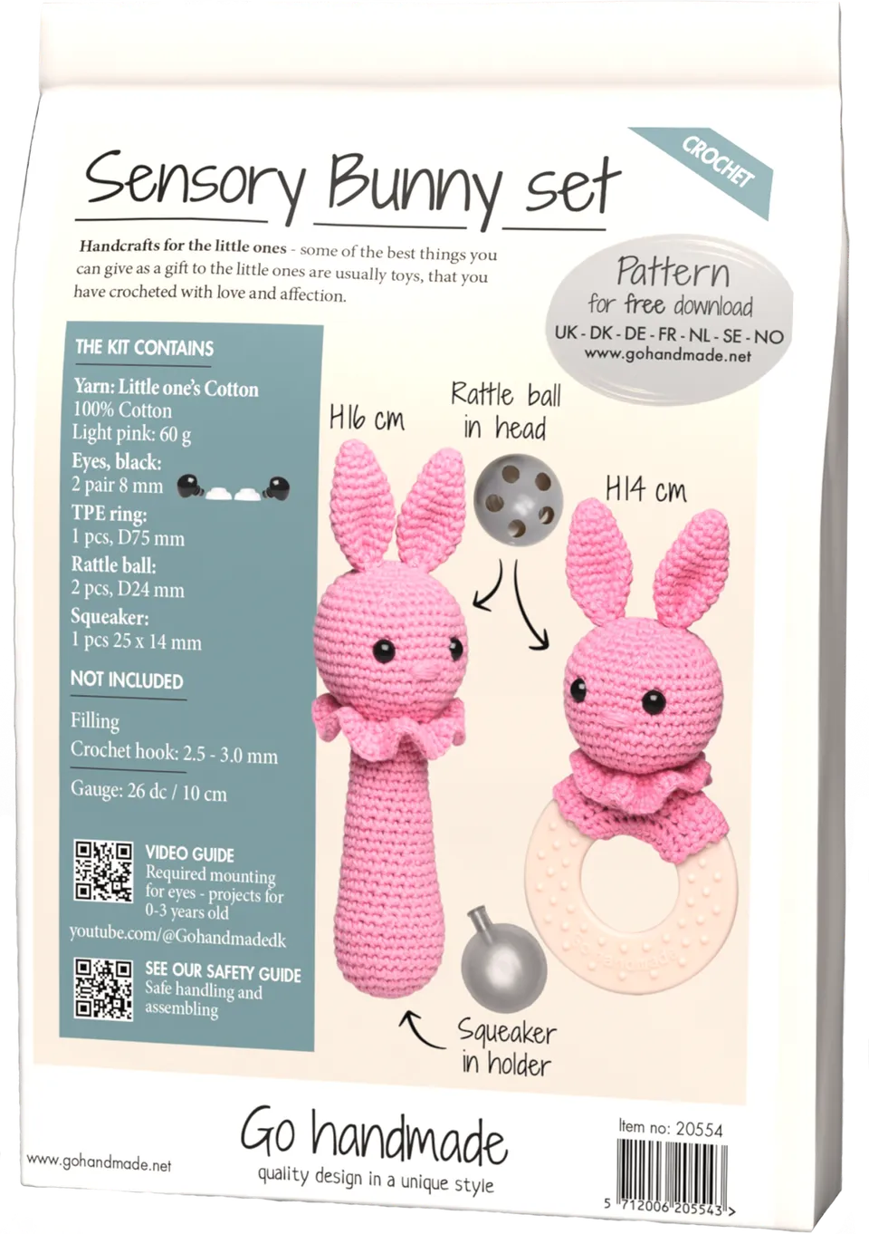Go Handmade Sensory Bunny heklesett kanin lys rosa