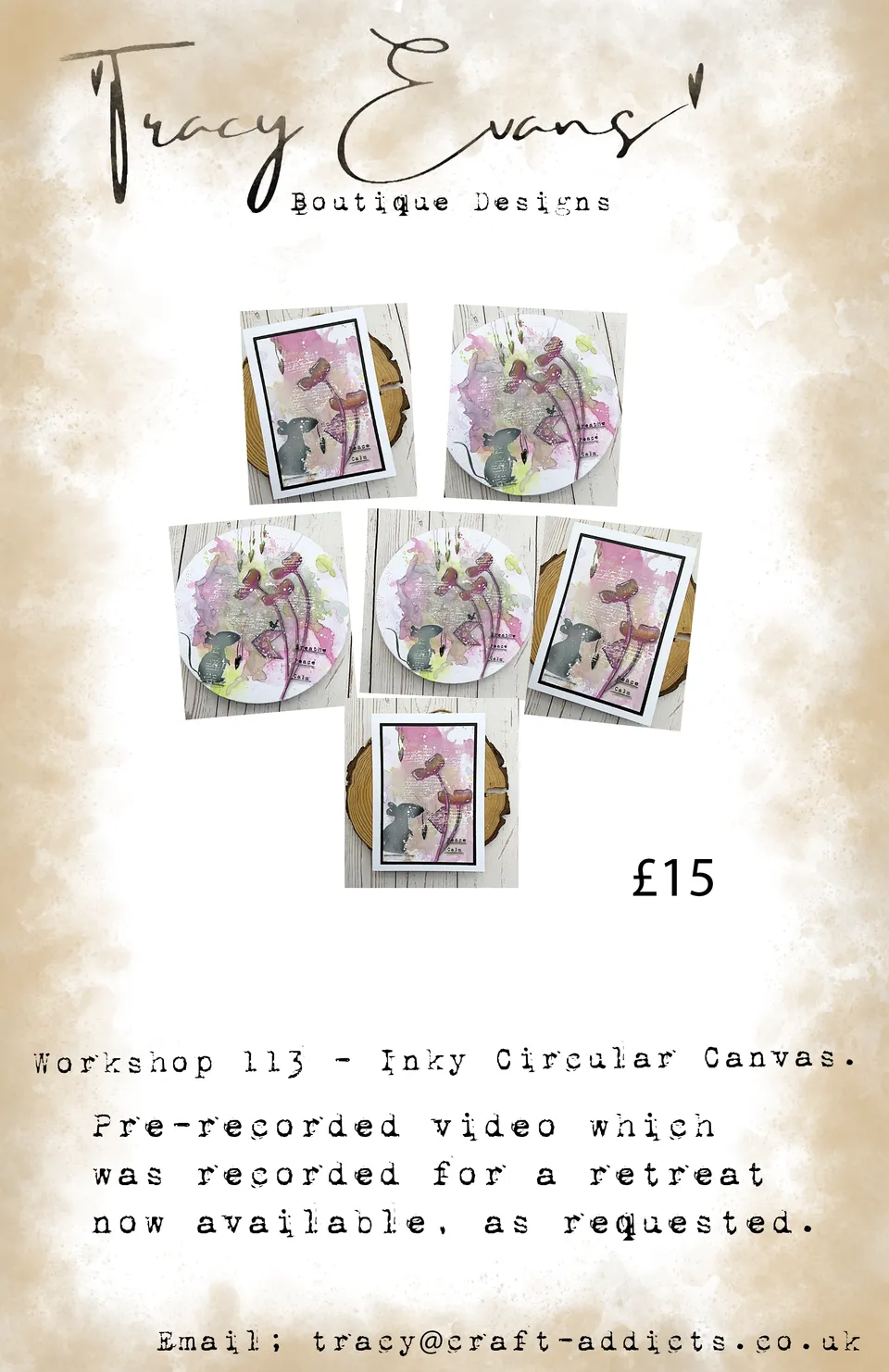 Tracy Evans Design Workshop 113 Inky Circular Canvas nettkurs lerret