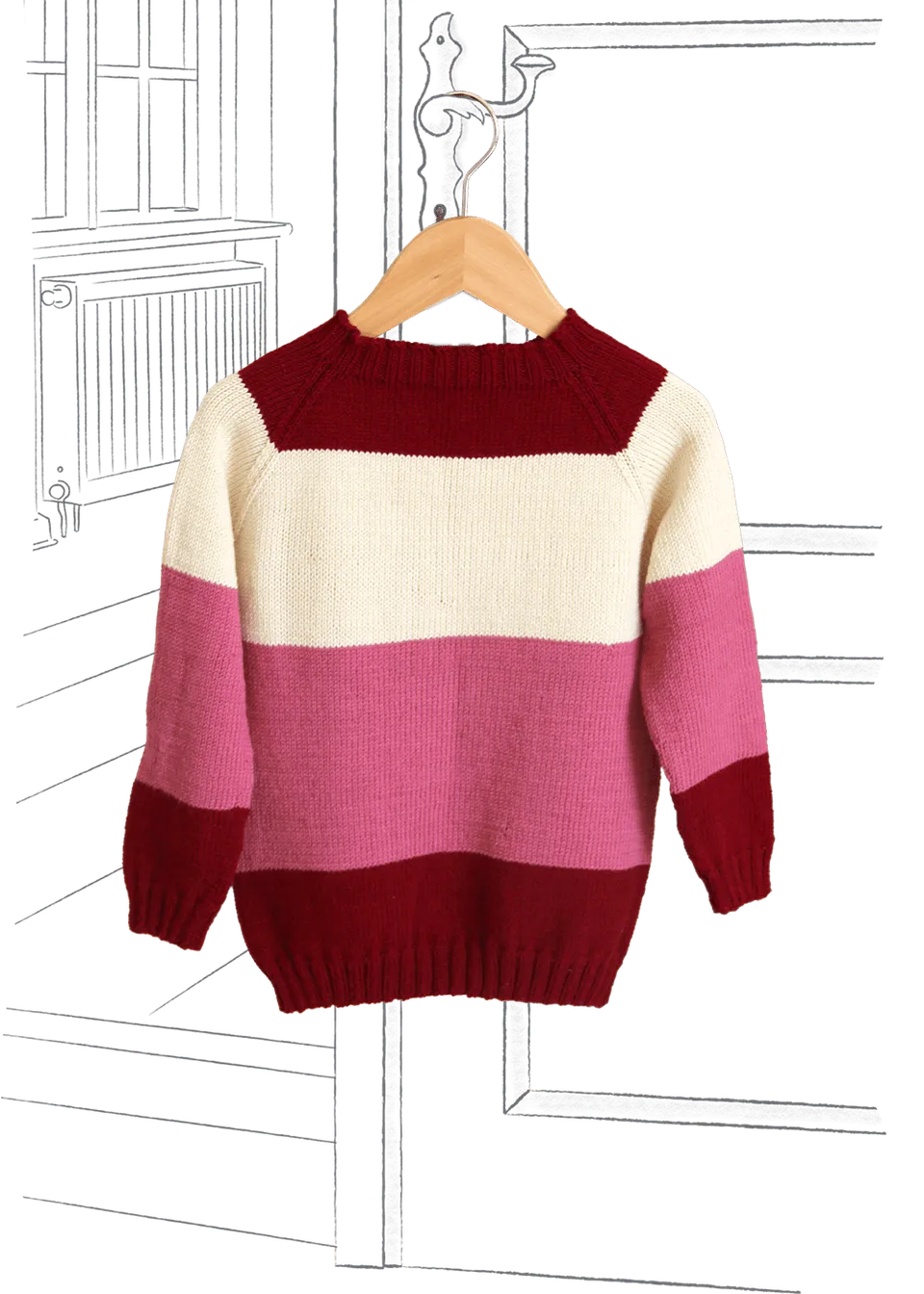 Go Handmade Stripe Raglan Sweater strikkeoppskrift dame XS-XL